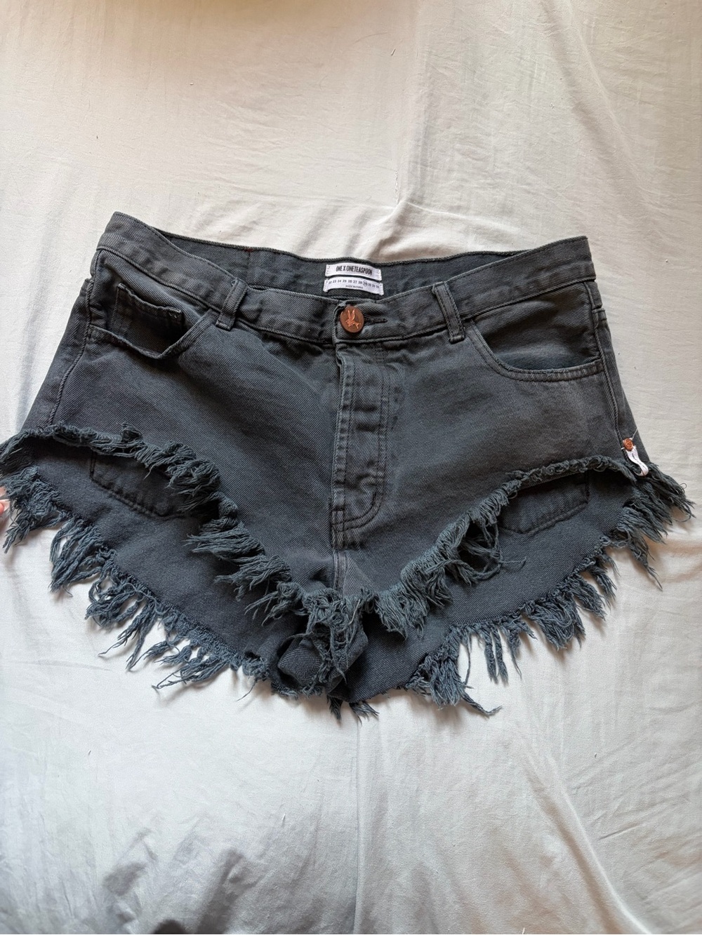 One Teaspoon Black Frayed Edge High-Rise Denim Shorts